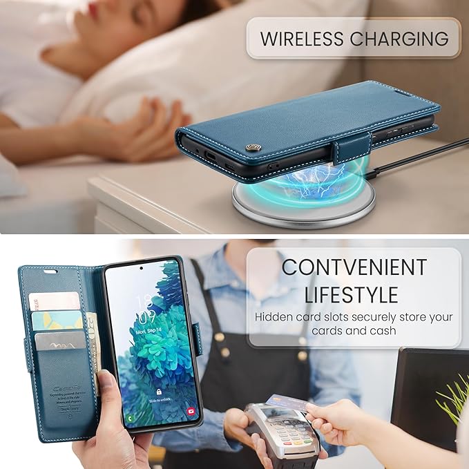 AUPAI for Samsung Galaxy S20 FE Wallet Case with Credit Card Holder, PU Leather RFID Blocking Folio Flip Kickstand Magnetic Clasp Protective Phone Cover for Women Men Blue