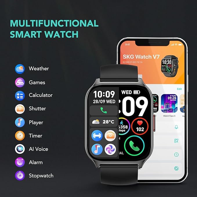 Smart Watch for Men Women(Answer/Make Call) 1.95" Smartwatch for Android iPhone, 123+ Sports Fitness Tracker with Game/Calculator/Weather IP68 Waterproof Heart Rate SpO2 Sleep Monitor, V71-1