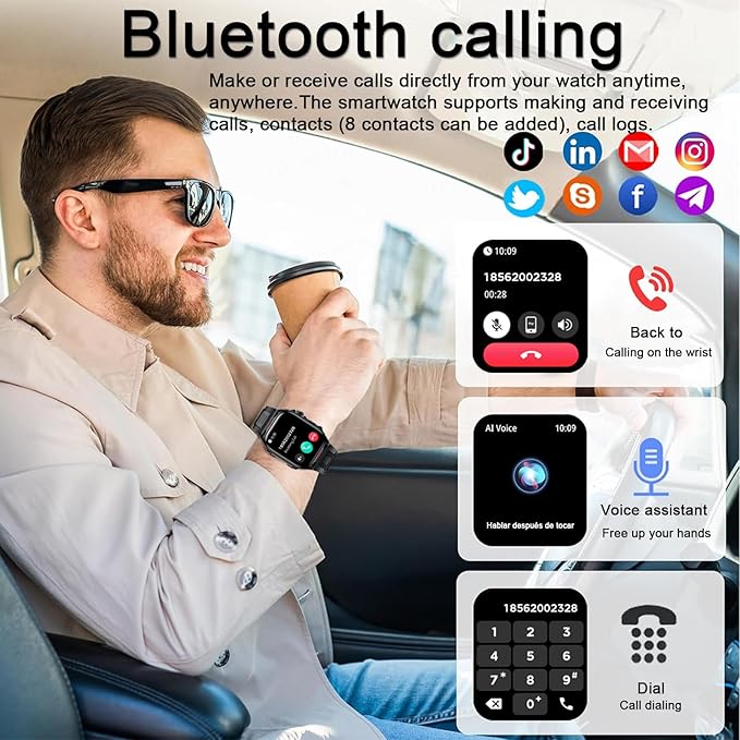 Smart Watch Sport Military for Men, Smartwatch Bluetooth Answer/Dial Call 2.01" Large Screen Outdoor 100 Sports Fitness Tracker Male 400 mAh Large Battery Flashlight Two Straps for Android/ios