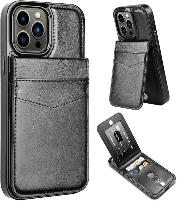 MMHUO for iPhone 14 Pro Max Case with Card Holder,Premium Leather Magnetic Clasp Flip Case for iPhone 14 Pro Max Wallet Case for Men Women,Protective Case Phone Case for iPhone 14 Pro Max,Black