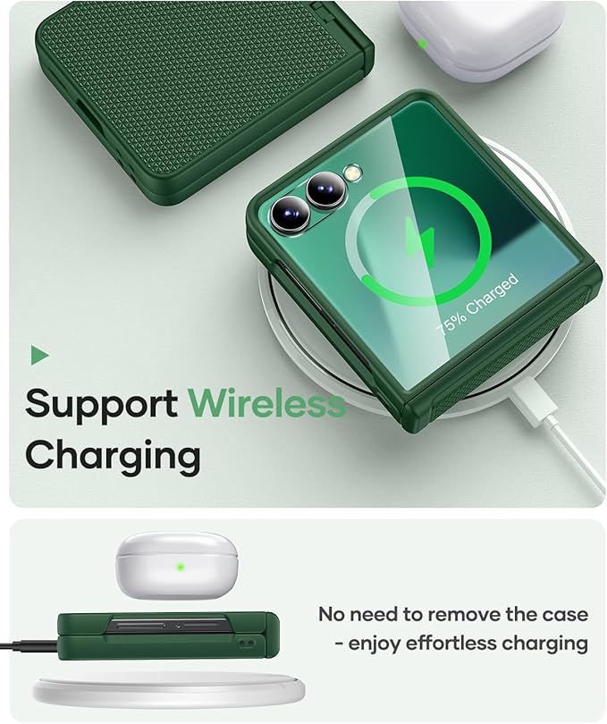 Vihibii for Samsung Galaxy Z Flip 7 Case with Rugged Hinge Protection & Outer Screen Protector, Compatible with Wireless Charging, Non-Slip Shockproof Slim Phone Cover for Galaxy Z Flip 7 2025, Green
