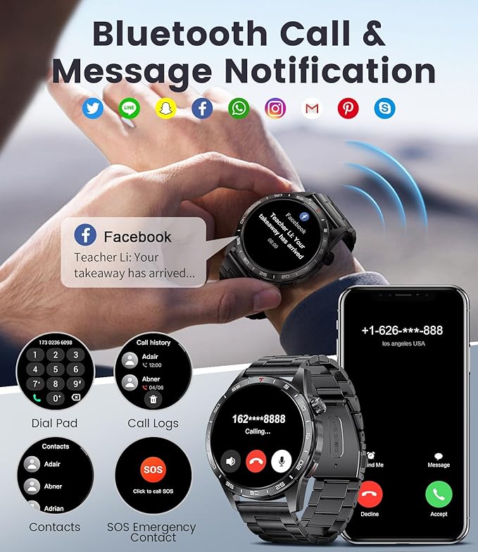 Smart Watch for Men (3 Straps),Answer/Make Calls,1.43'' AMOLED,IP68 Waterproof,110+ Sports Modes Fitness Watch with Sleep Monitor/SpO2/Heart Rate/Pedometer Rugged Outdoor Smart Watch for Android/iOS