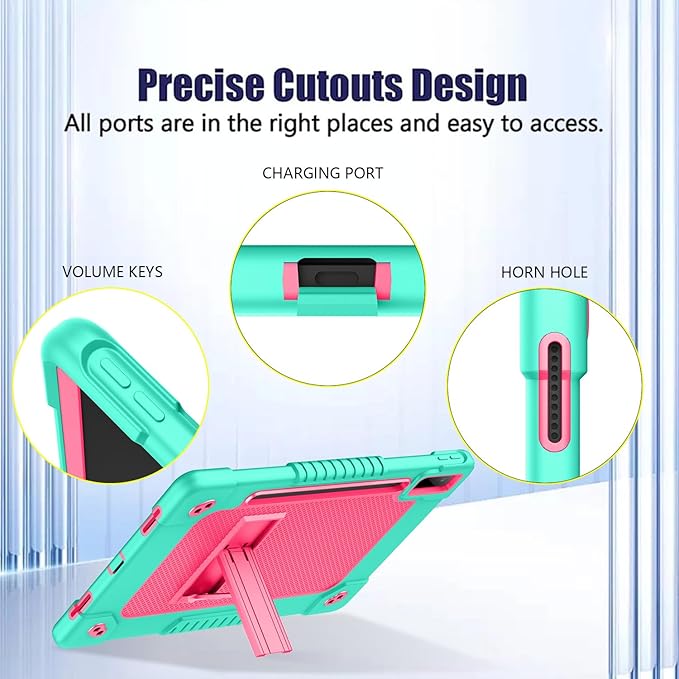 for Lenovo Tab P12 12.7 inch 2023，for Lenovo Tab P12 Heavy Duty Cover with Kickstand Shoulder Strap Pen Holder Kids Friendly Shell Case for Lenovo Tab P12/Xiaoxin Pad Pro 12.7" (Green Pink)