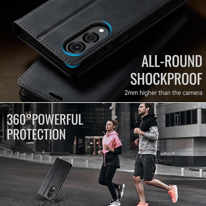 Wallet Case for Samsung Galaxy S25 Edge Leather Wallet Flip Cover with Card Holder, Kickstand, Magnetic Closure, RFID Blocking TPU Shockproof Phone Case Compatible with S25 Edge, Black