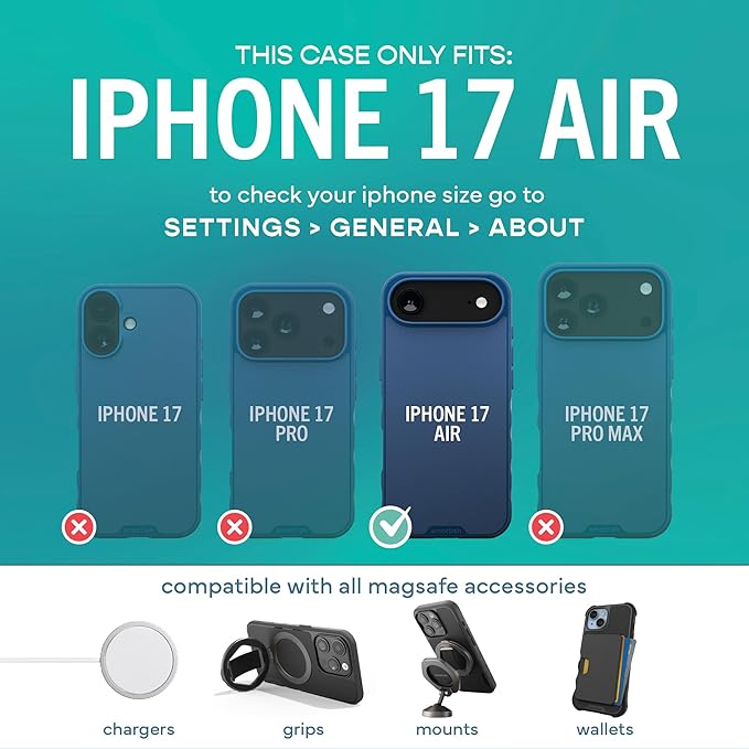 Smartish® iPhone Air MagSafe Case - Gripmunk Magnetic Slim Case [Lightweight + Protective] Thin Grip Cover with Microfiber Lining for Apple iPhone Air - Blues on The Green