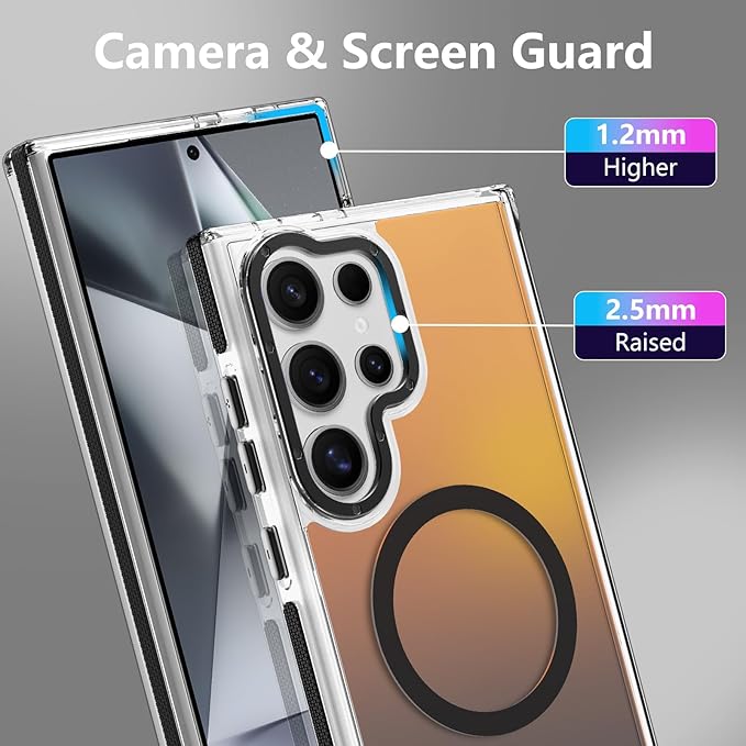 MOWIME Magnetic Case for Samsung Galaxy S24 Ultra [Compatible with Magsafe] [Cute Fashion Fluorescent Design] [1 Screen Protector] Slim Translucent Matte Case for Galaxy S24 Ultra 6.8", Black