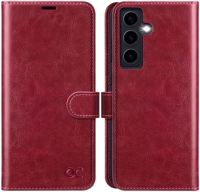 OCASE Compatible with Galaxy S24 5G Wallet Case, PU Leather Flip Folio Case with Card Holders RFID Blocking Kickstand [Shockproof TPU Inner Shell] Phone Cover (2024), Red