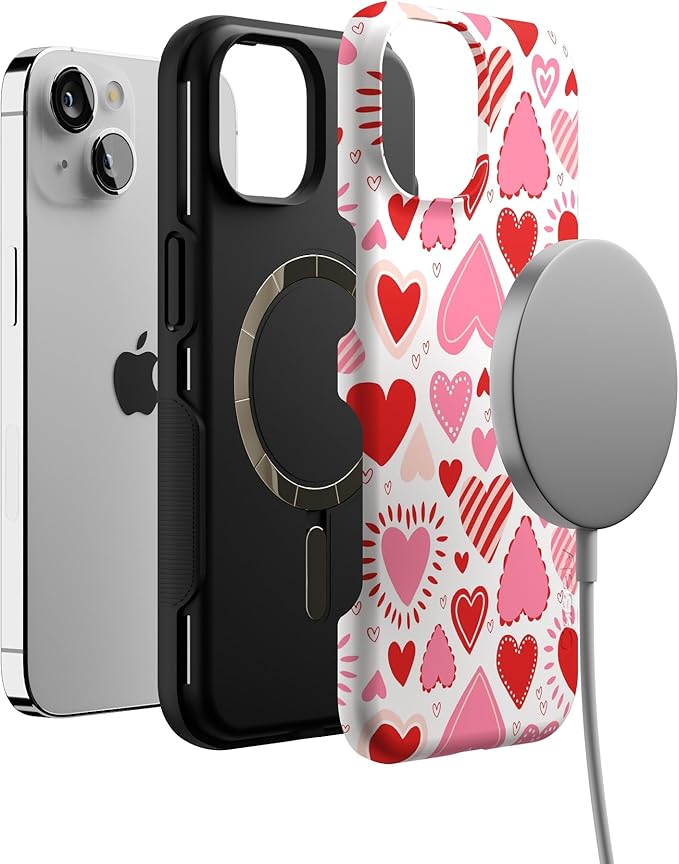Casely iPhone 14 Case | Love Struck | Pink Heart Stickers | Compatible with MagSafe | Bold Protective Design