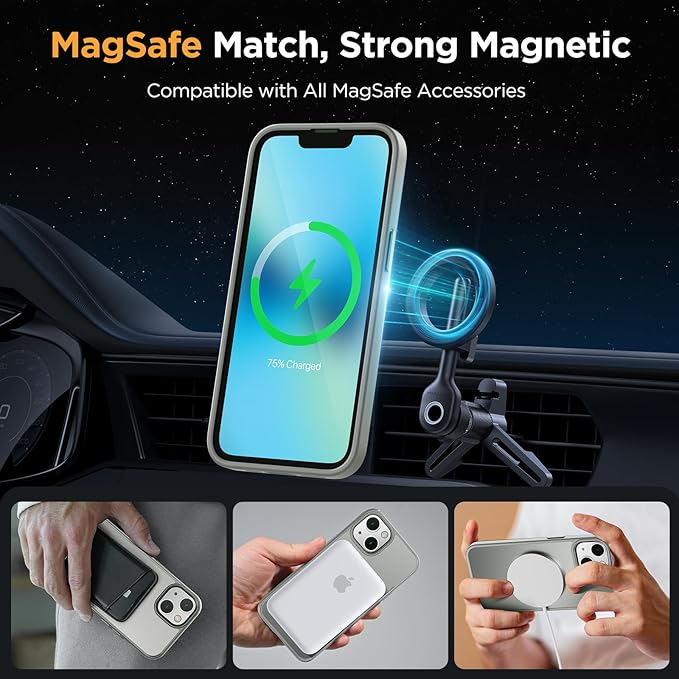 Miracase Magnetic for iPhone 13 Case 6.1 inch (Compatible with MagSafe)（with 2X Screen Protectors） Military-Grade Protection, Anti-Fingerprint Translucent Matte Phone Case Cover, Gray