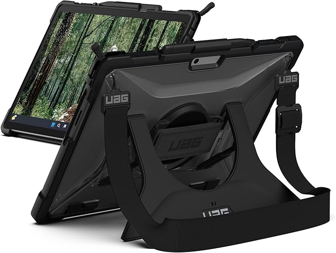 URBAN ARMOR GEAR UAG Designed for Microsoft Surface Pro 11/10/9 Case with Built-in Kickstand Hand & Shoulder Strap Pen Holder Compatible with Type Cover Keyboard Rugged Protective Cover, Plasma Ice