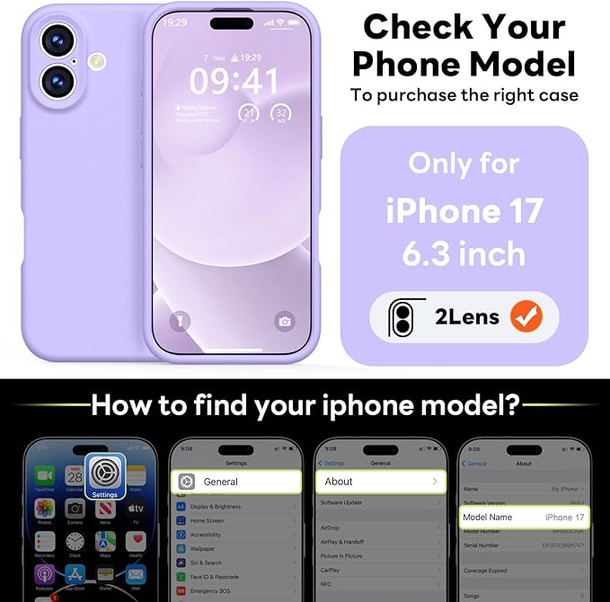 Vooii Magnetic Compatible with iPhone 17 Case (Compatible with Magsafe) (Upgraded Camera Protection) Liquid Silicone Shockproof Full Body Protective Phone Cover for Women Men, Light Purple, 6.3"