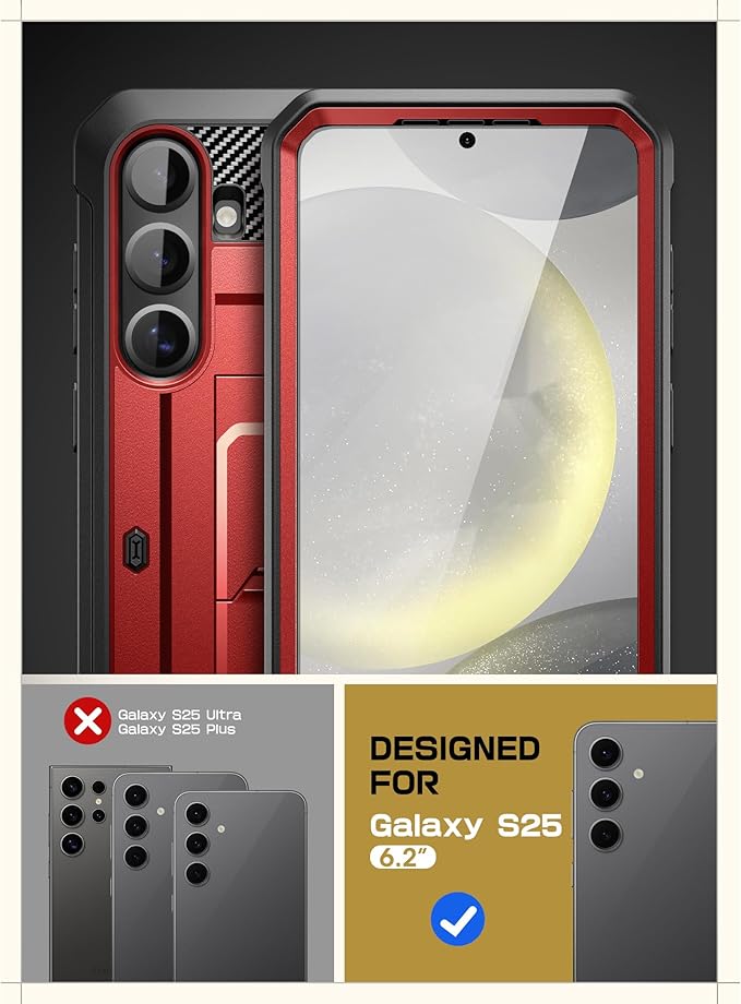 SUPCASE for Samsung Galaxy S25 Case with Stand (Unicorn Beetle Pro), [2 Front Frames] [Built-in Screen Protector & Belt-Clip] Military-Grade Protection Rugged Phone Case for Galaxy S25 6.2", Ruddy