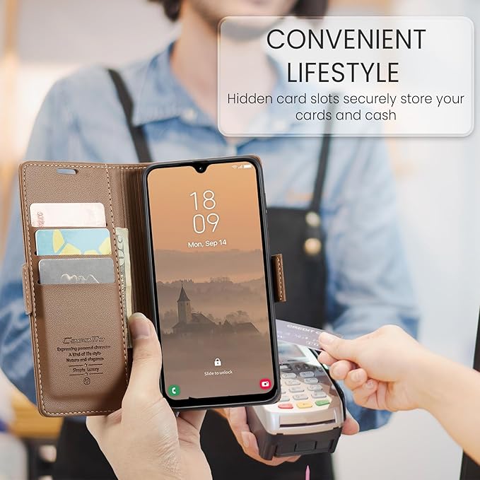 for Samsung Galaxy A26 5G Case, Premium PU Leather Wallet Case Flip Cover with [RFID Blocking][Card Holder][Stand Function] Shockproof Protective for Samsung Galaxy A26, Brown