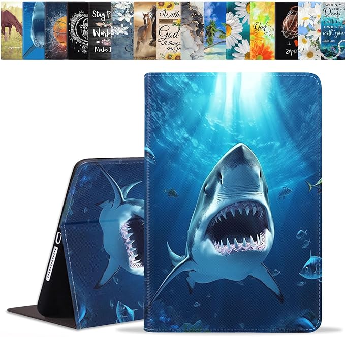 Case for Samsung Galaxy Tab S10 Lite / S10 FE / S9 FE 10.9-Inch / S9 11-Inch, Slim Lightweight PU Leather Stand Cover with Auto Wake/Sleep, Great White Shark