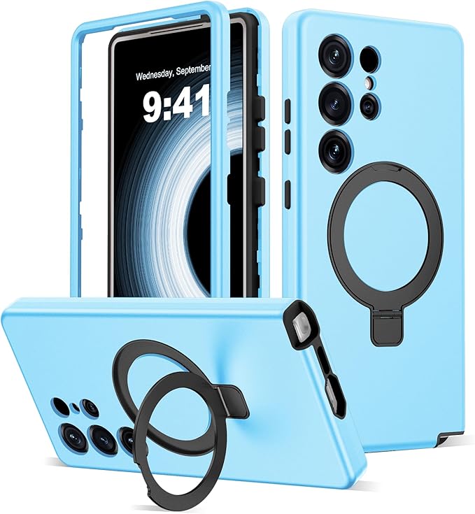 Designed for Samsung Galaxy S25 Ultra Case with Magnetic Ring Stand [Compatible with Mag-Safe][Military Grade Drop Protection][Build in Kickstand] S25 Ultra Phone Case 6.9",Blue