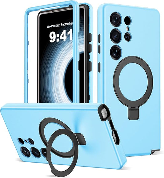 Designed for Samsung Galaxy S25 Ultra Case with Magnetic Ring Stand [Compatible with Mag-Safe][Military Grade Drop Protection][Build in Kickstand] S25 Ultra Phone Case 6.9",Blue
