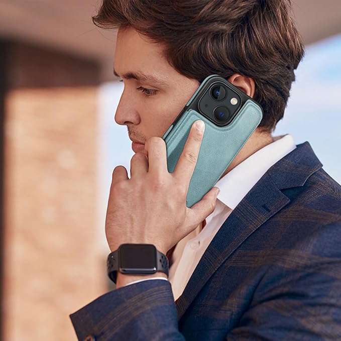 DJDUCK Designed for iPhone 14 Case Wallet with Card Holder, [Magnetic Clasp Cover] [RFID Blocking Leather Protection] Shockproof Women Men Cases 6.1 Inch for Apple 14 Sky Blue