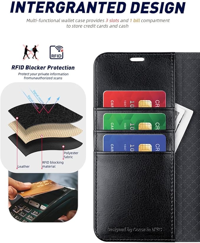 OCASE Compatible with Galaxy S24 5G Wallet Case, PU Leather Flip Folio Case with Card Holders RFID Blocking Kickstand [Shockproof TPU Inner Shell] Phone Cover (2024), Black