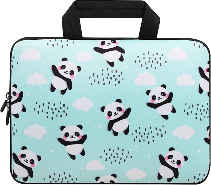 Violet Mist 11 11.6 12 Inch Laptop Sleeve Funny Panda Pattern Laptop Carrying Bag Case with Handle Cute Protective Neoprene Notebook Tablet Computer Travel Cover Pouch Briefcase, Blue Flying Panda