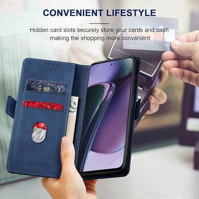 Jasonyu Flip Wallet Case for Moto G Stylus 5G (2023),Leather Magnetic Folio Cover with Card Holder,Kickstand - TPU Shockproof Durable Protective Phone Case,Blue