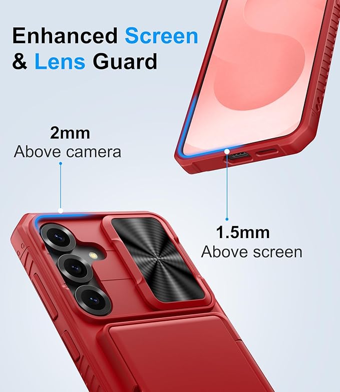for Samsung Galaxy S25+ Plus Case Wallet, Card Holder (4-5 Cards), RFID Block, Slide Camera Cover & Military Grade Drop, Hard Heavy Duty Men Women Phone Cases for Samsung Galaxy S25+ Plus, Red