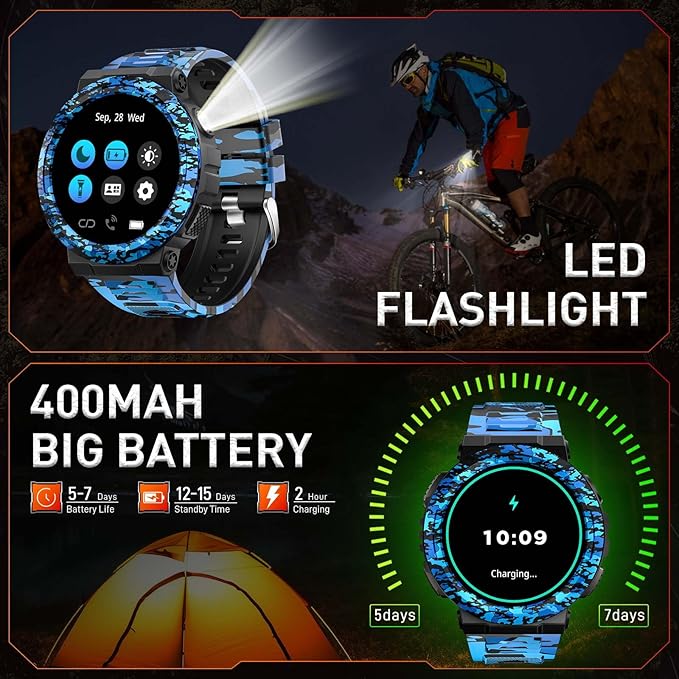 Military Smart Watches for Men (Answer/Make Calls) with LED Flashlight 3ATM Waterproof Smartwatch with 100+ Sports Modes 1.53" Fitness Tracker with Heart Rate Monitor for iPhone Android