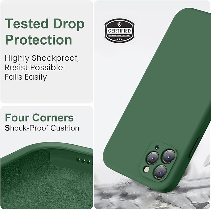 Vooii Compatible with iPhone 11 Pro Case, Upgraded Liquid Silicone with [Flat Edges] [Camera Protection] [Soft Anti-Scratch Microfiber Lining] Phone Case for iPhone 11 Pro 5.8 inch - Green