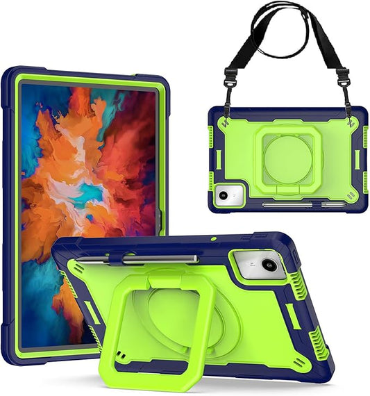Case for Lenovo Tab M11 11 inch Tablet (TB-330FU / TB-331FC) 2024 Released - Heavy Duty Impact Resistant Case Cover with Rotating Ring Stand (Navy Blue/Green)
