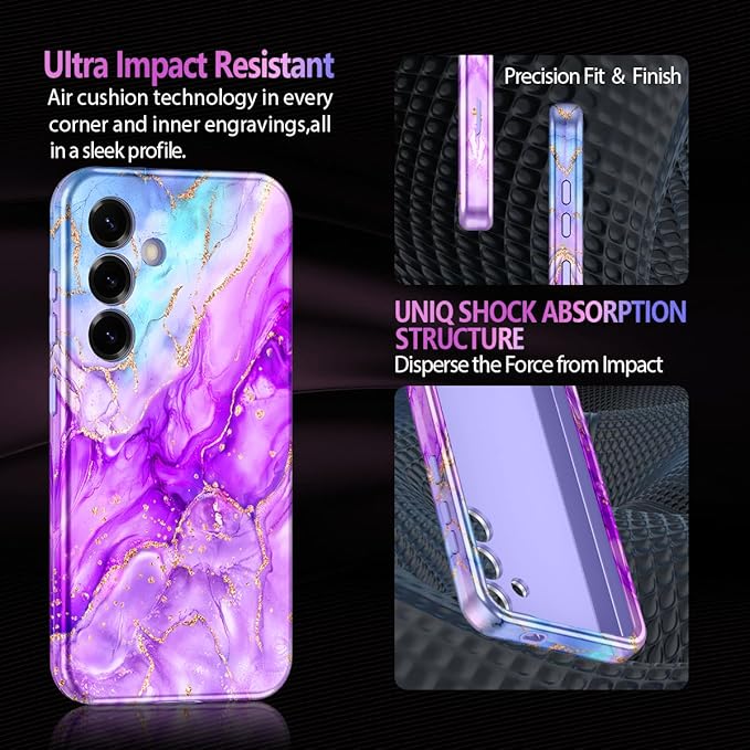 Casetego for Galaxy S25 Case,Compatible with MagSafe,[Military Grade Drop Test] Full Body Protection Slim Shockproof Rugged Marble Women Case for Samsung Galaxy S25 6.2 inch,Bright Purple