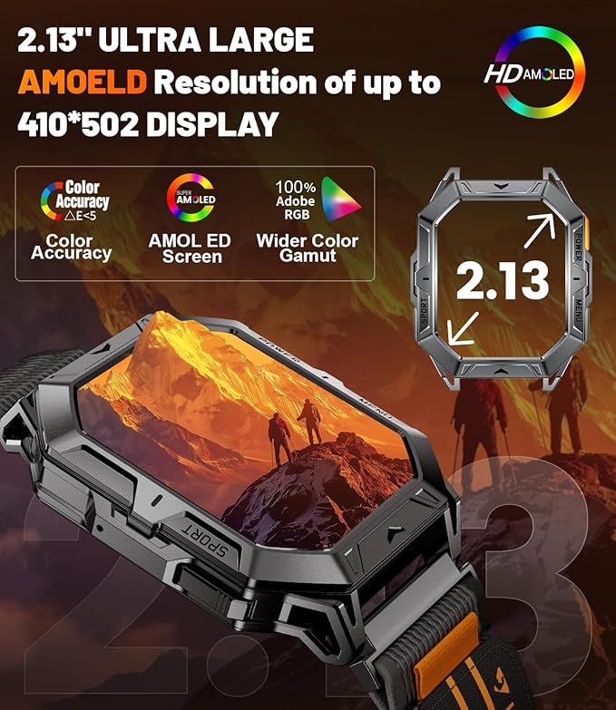 LIGE Military Smart Watches for Men(Answer/Make Calls),100-Day Battery Life,2.13" AMOLED Outdoor Sports Smartwatch with Compass,Heart Rate/Sleep Monitor Fitness Tracker for Android iOS,Nylon