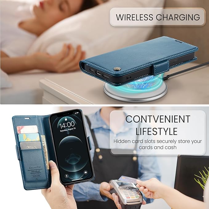 for iPhone 12 Pro Max Case, Premium PU Leather Wallet Case Flip Cover with [RFID Blocking][Card Holder][Stand Function] Shockproof Protective for iPhone 12 Pro Max, Blue