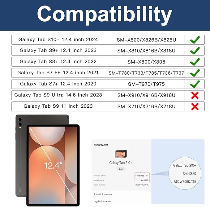 BRAECN for Samsung Galaxy Tab S10 Plus Case 2024/S9 Plus/S9 FE+/S8 Plus/S7 Plus /S7 FE 12.4 Inch,Heavy Duty Shockproof Case with S Pen Holder&360 Rotating Hand Strap/Kickstand Shoulder Strap,Black