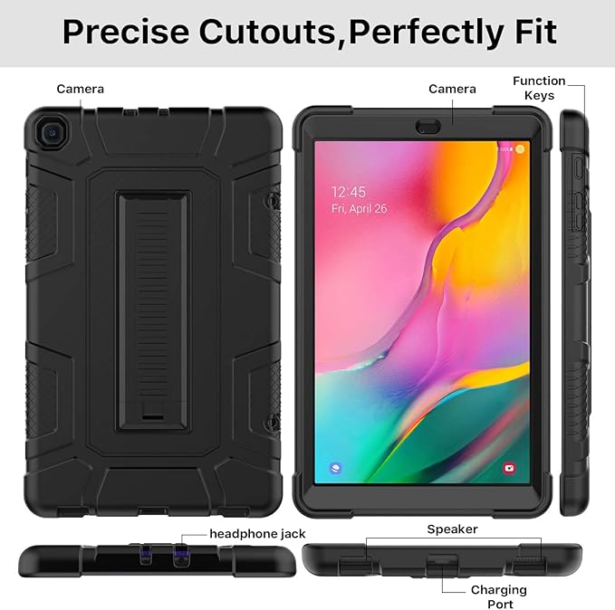 Case for Samsung Galaxy Tab A 10.1 2019, Hybrid Shockproof Rugged Drop Protection Cover with Kickstand for Samsung Galaxy Tab A 10.1 Inch SM-T510 / T515(Black)