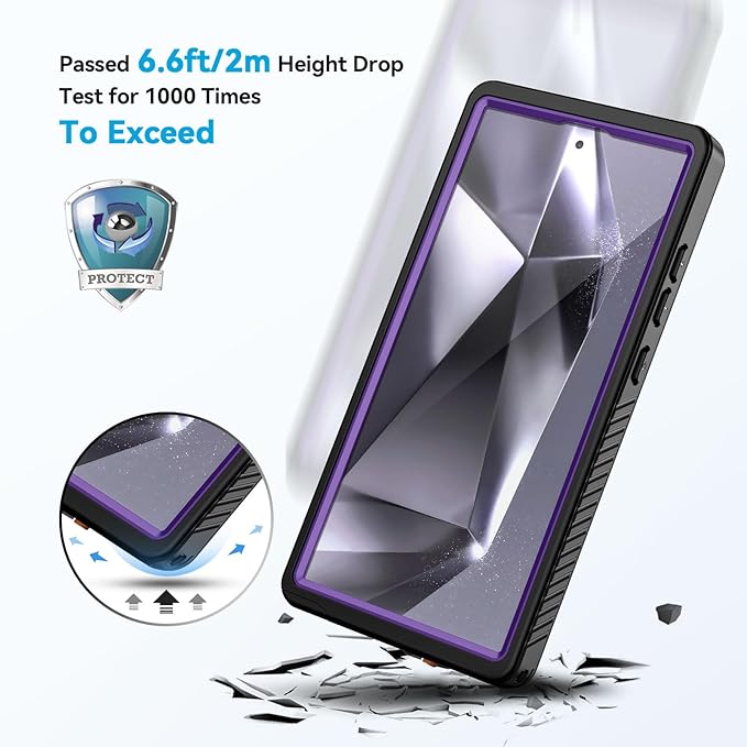 Lanhiem for Samsung Galaxy S24 Ultra Case, IP68 Waterproof Dustproof, Built-in Screen Protector, Rugged Full Body Shockproof Protective Cover for Galaxy S24 Ultra 5G 6.8 Inch, Purple/Clear