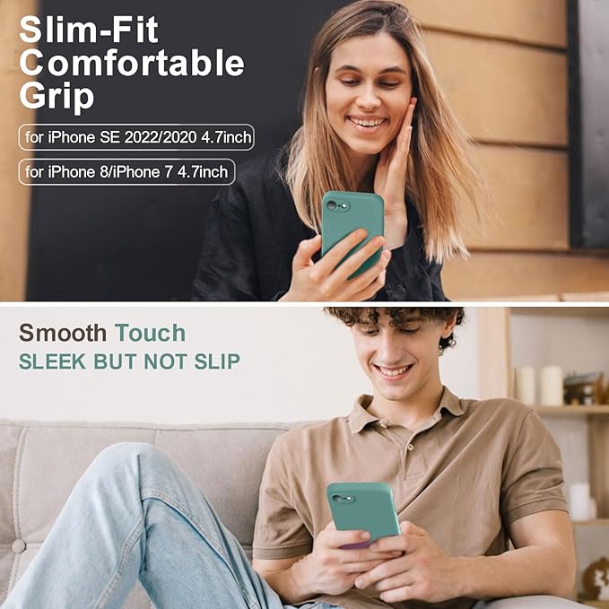 Vooii for iPhone SE Case 2022/3rd/2020,iPhone 8/7 Case, Upgraded Liquid Silicone with [Flat Edges] [Camera Protection] [Soft Anti-Scratch Microfiber Lining] Phone Case for iPhone SE - Pine Green