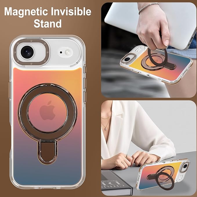 MOWIME Magnetic for iPhone Air Case with Stand [Compatible with Magsafe] [Cute Fashion Fluorescent Design] [1 Screen Protector] Slim Translucent Matte Case for iPhone Air 6.5" 2025, Desert