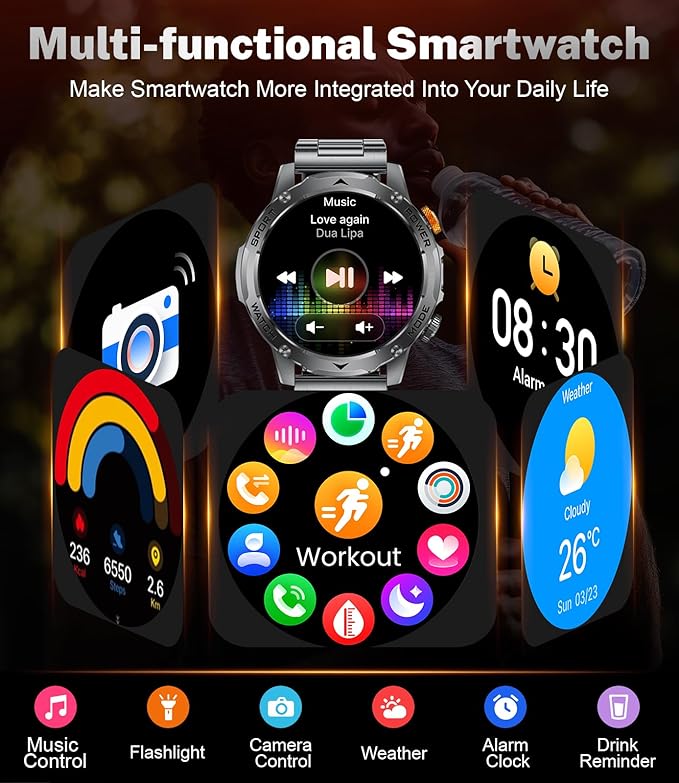 LIGE Smart Watch for Men (Make/Answer Calls) with 1000mAh, 1.75" HD Screen Smartwatch with Flashlight, Heart Rate/Sleep Monitor, IP68 Waterproof, 100+ Sports Modes for Android iOS, 3 Straps