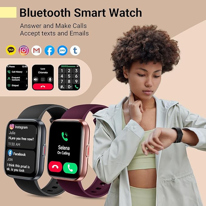 Smartwatch for Women, Compatible with Android & iPhone, 1.8'' Fitness Tracker Watch with Alexa, Call & Notification Alerts, Heart Rate & Sleep Monitor, 120 Sports Modes, Waterproof Watch for Women