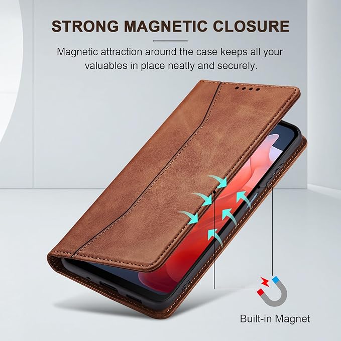 Jasonyu Flip Wallet Case for Moto G Play 4G (2024),Leather Magnetic Folio Cover with Card Holder,Kickstand - TPU Shockproof Durable Protective Phone Case,Brown