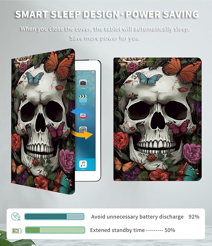 Case for 13 Inch Microsoft Surface Pro 8 (2021 Release) PU Leather Slim Lightweight Multiple Angles Stand Smart Cover with Auto Wake/Sleep for 2021 Surface pro 8 13 Inch, Skull Butterflies