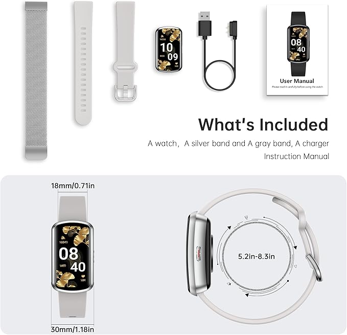 Health Fitness Tracker with 24/7 Heart Rate, Smart Watch with Blood Pressure and Blood Oxygen Monitor, Bulit-in 120+ Sport Mode, Sleep Tracking Waterproof Activity Tracker for Women Men (Silver)