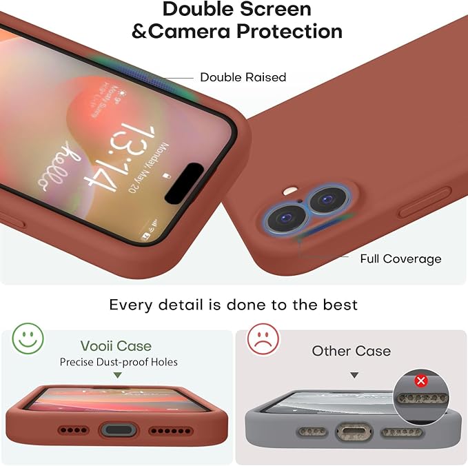Vooii Compatible with iPhone 16 Case, Liquid Silicone Upgrade [Camera Protection] [Soft Anti-Scratch Microfiber Lining] Shockproof Phone Case for iPhone 16 6.1 inch - Caramel