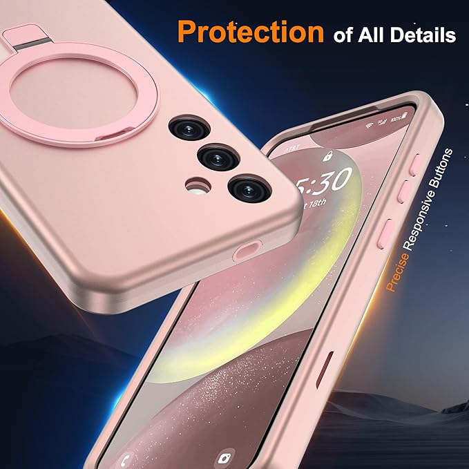 Designed for Samsung Galaxy S24 Case with Magnetic Ring Stand [Compatible with Mag-Safe][Military Grade Drop Protection][Build in Kickstand] Shockproof Galaxy S24 Phone Case 6.2",Rose Gold
