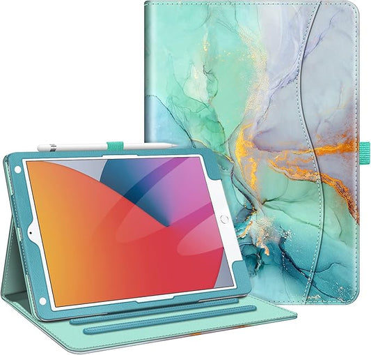 Fintie Case for iPad 9th / 8th / 7th Generation (2021/2020/2019) 10.2 Inch - [Corner Protection] Multi-Angle Viewing Stand Cover with Pocket & Pencil Holder, Auto Sleep Wake, Emerald Marble