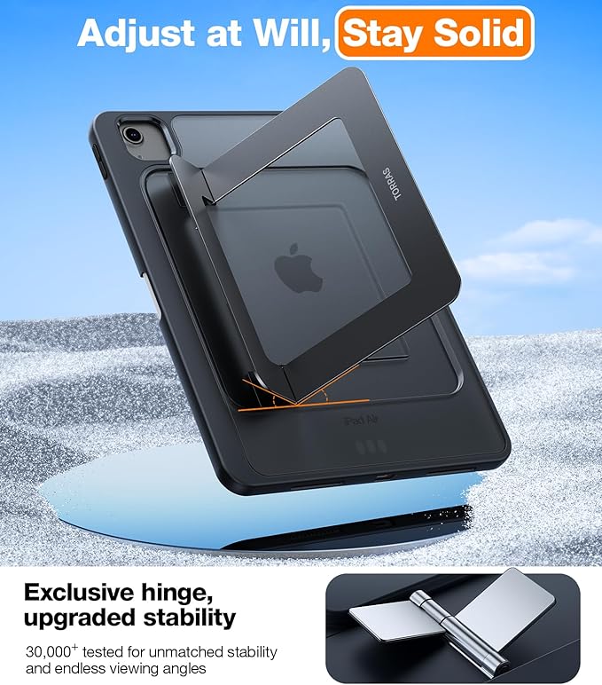 TORRAS for iPad Air 11 inch Case (M3 2025, M2 2024), iPad Air 5th, 4th Generation Case, Ultra Stable Stand, Multiple Adjustable Viewing Angles, Protective Kickstand Cover with Pencil Holder, Black