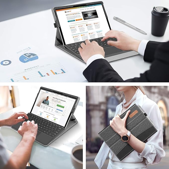 Fintie Protective Case for Microsoft Surface Go 4/3/2/1 (2023/2021/2020/2018) - Multi-Angle Portfolio Business Cover with Pocket, Compatible with Type Cover Keyboard, Gray