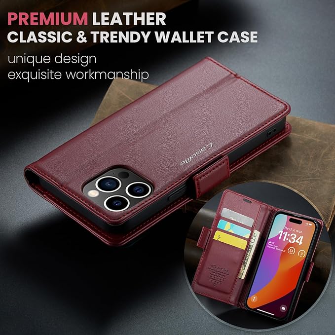for iPhone 15 Pro Max Case, Premium PU Leather Wallet Case Flip Cover with [RFID Blocking][Card Holder][Stand Function] Shockproof Protective for iPhone 15 Pro Max 6.7", Red