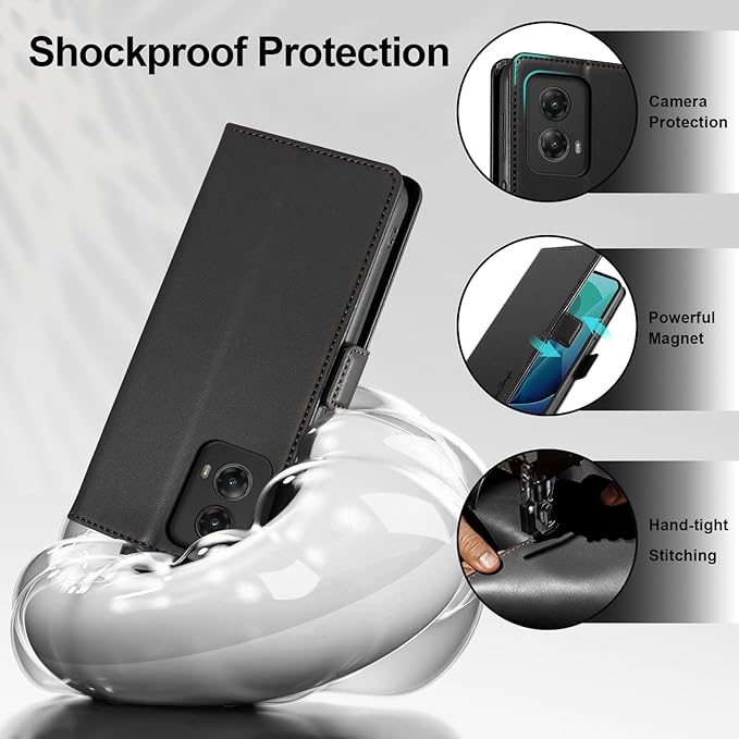 Wallet Flip Case for Moto G 5G (2024) - [RFID Blocking] Luxury PU Leather Card Holder Magnetic Phone Cover with Kickstand,Shockproof Protective Case,Black