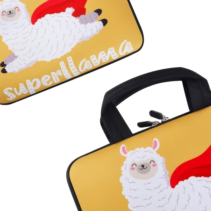 Violet Mist 11 11.6 12 Inch Laptop Sleeve Funny Llama Pattern Laptop Carrying Bag Case with Handle Cute Protective Neoprene Notebook Tablet Computer Travel Cover Pouch Briefcase, Flying Llama