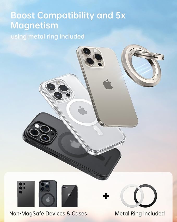 SYNCWIRE Phone Ring Holder Grip for MagSafe, 360° Rotation Magnetic Cell Phone Grip Stand Two-Sided Magnetic Compatible with iPhone 16 15 14 13 12 Pro Max fits MagSafe Accessories - Titanium